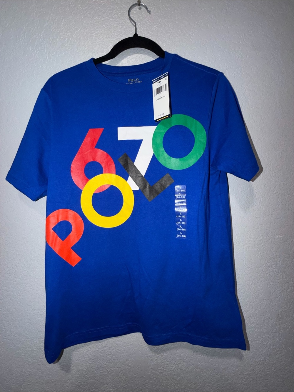 Polo Ralph Lauren Boys’ Blue Graphic T-Shirt Size L 14–16 NWT